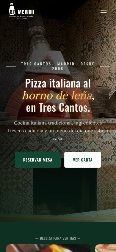 Pizzeria El Verdi · Conversion-LP Mobile-Ansicht
