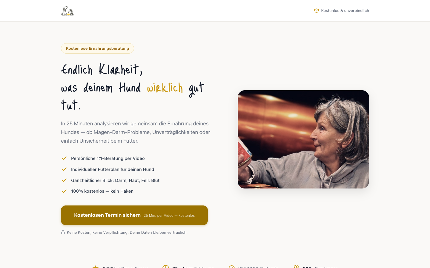 Hundefutter-Vergleich24 · Beratungs-LP Desktop-Ansicht