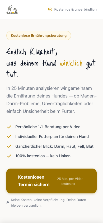 Hundefutter-Vergleich24 · Beratungs-LP Mobile-Ansicht